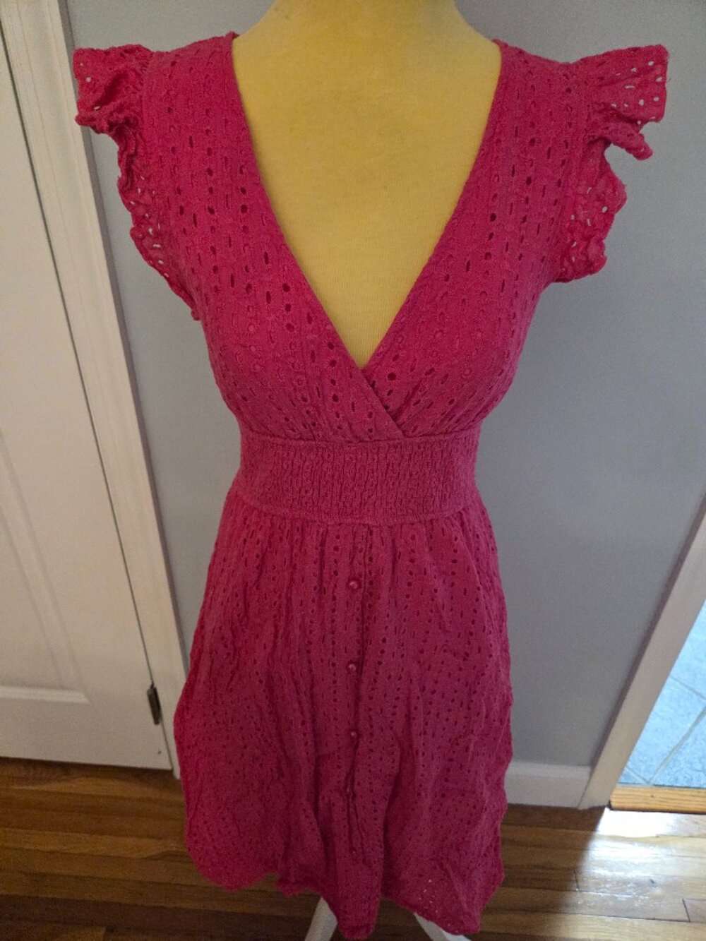 Eyelet Butterfly Sleeve Ruffle Dress